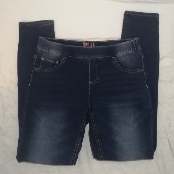 Girls Justice Mid-Rise Dark Wash Jeggings - Picture 1 of 4